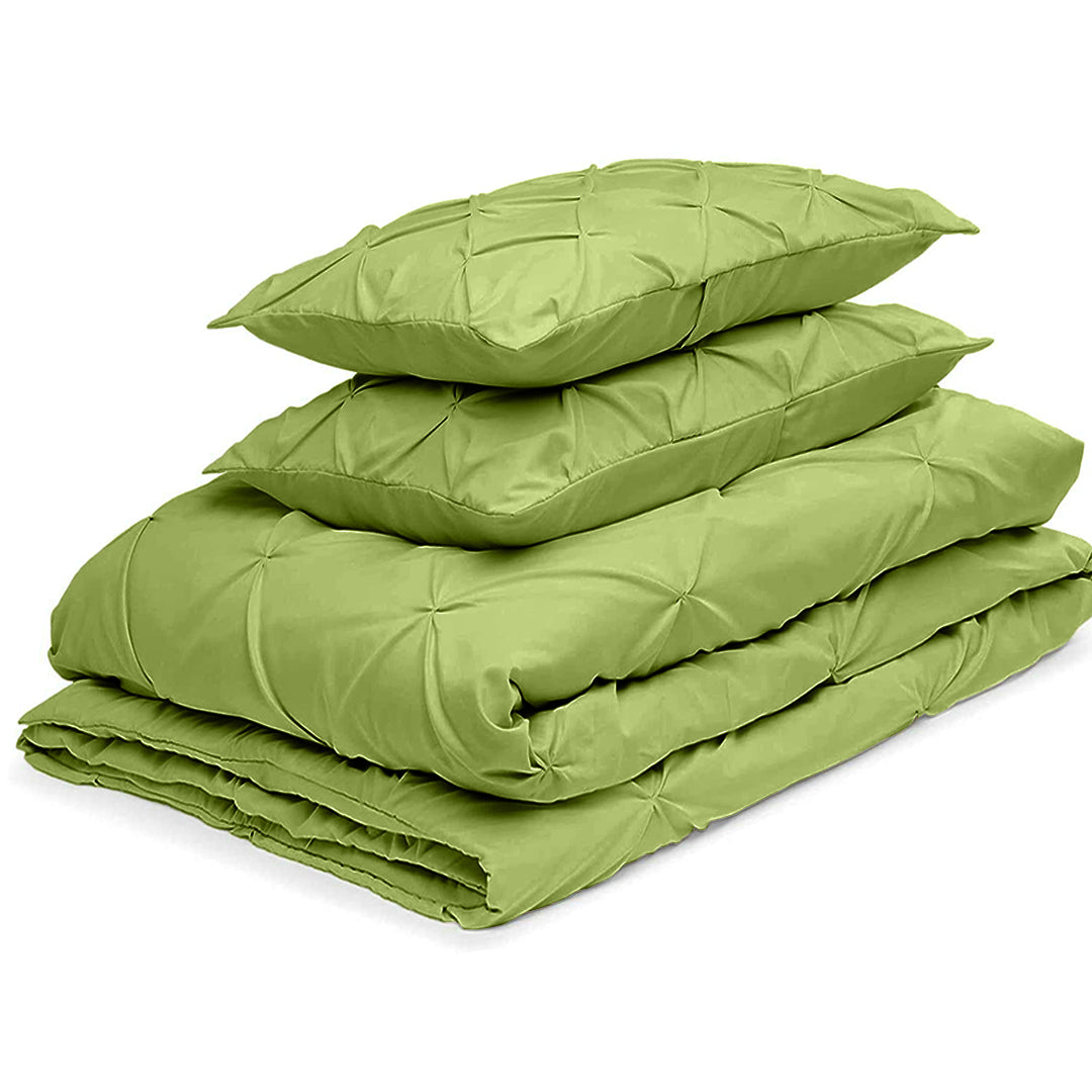 Cotton 600 Thread Count, Luxurious Pleated Design Duvet Cover With 2 Pillowcase