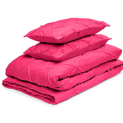 Cotton 600 Thread Count, Luxurious Pleated Design Duvet Cover With 2 Pillowcase
