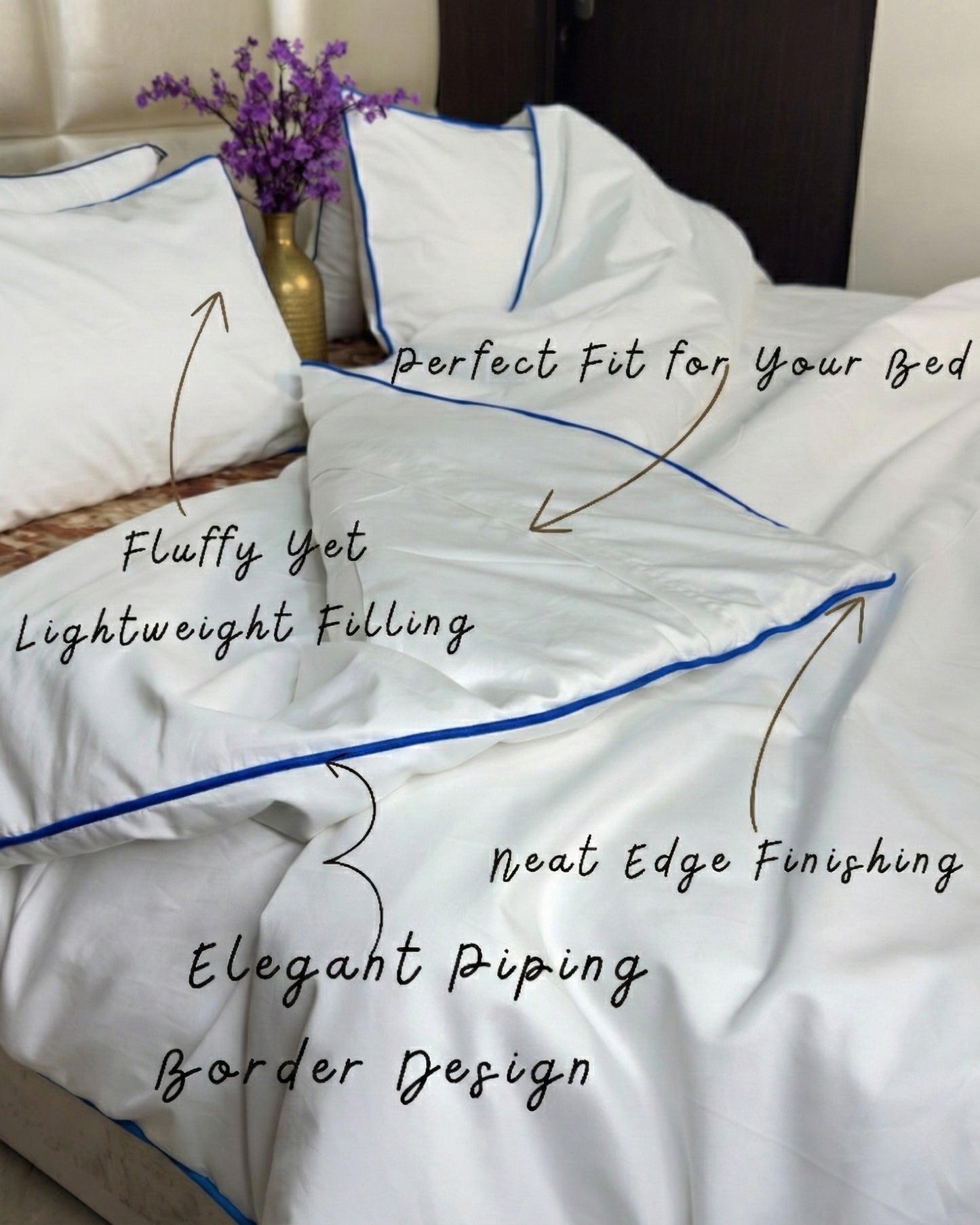 Signature Collection Designer Edge Piping Duvet Cover Set – Luxury Hotel Style 3 Piece Bedding Set