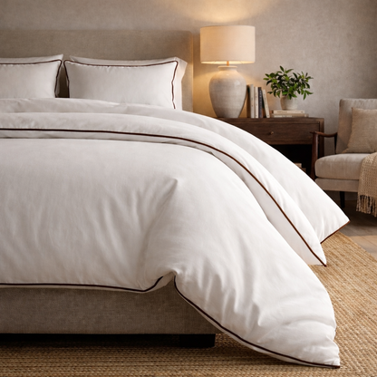 Signature Collection Designer Edge Piping Duvet Cover Set – Luxury Hotel Style 3 Piece Bedding Set