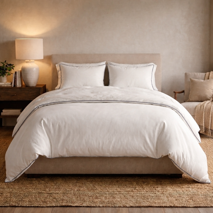 Signature Collection Designer Edge Piping Duvet Cover Set – Luxury Hotel Style 3 Piece Bedding Set