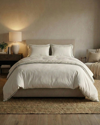 Signature Collection Designer Edge Piping Duvet Cover Set – Luxury Hotel Style 3 Piece Bedding Set