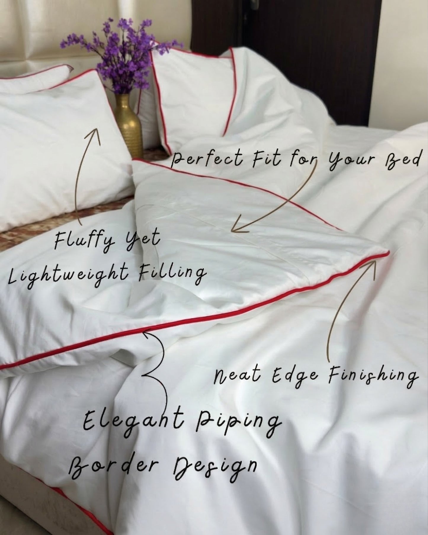 Signature Collection Designer Edge Piping Duvet Cover Set – Luxury Hotel Style 3 Piece Bedding Set