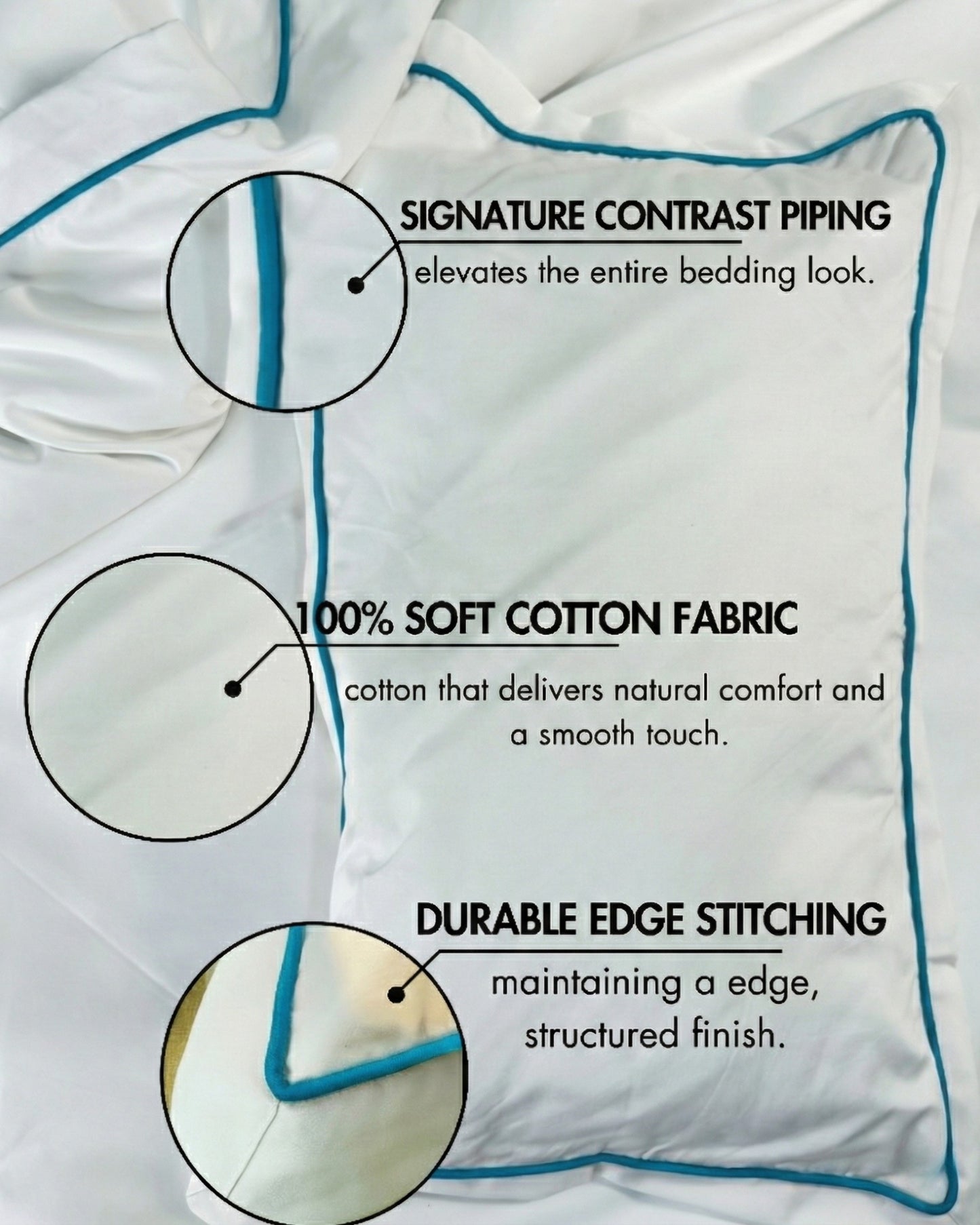 Signature Collection Integrated Edge Piping Duvet Cover Set – Luxury Hotel Style 3 Piece Designer Bedding Set