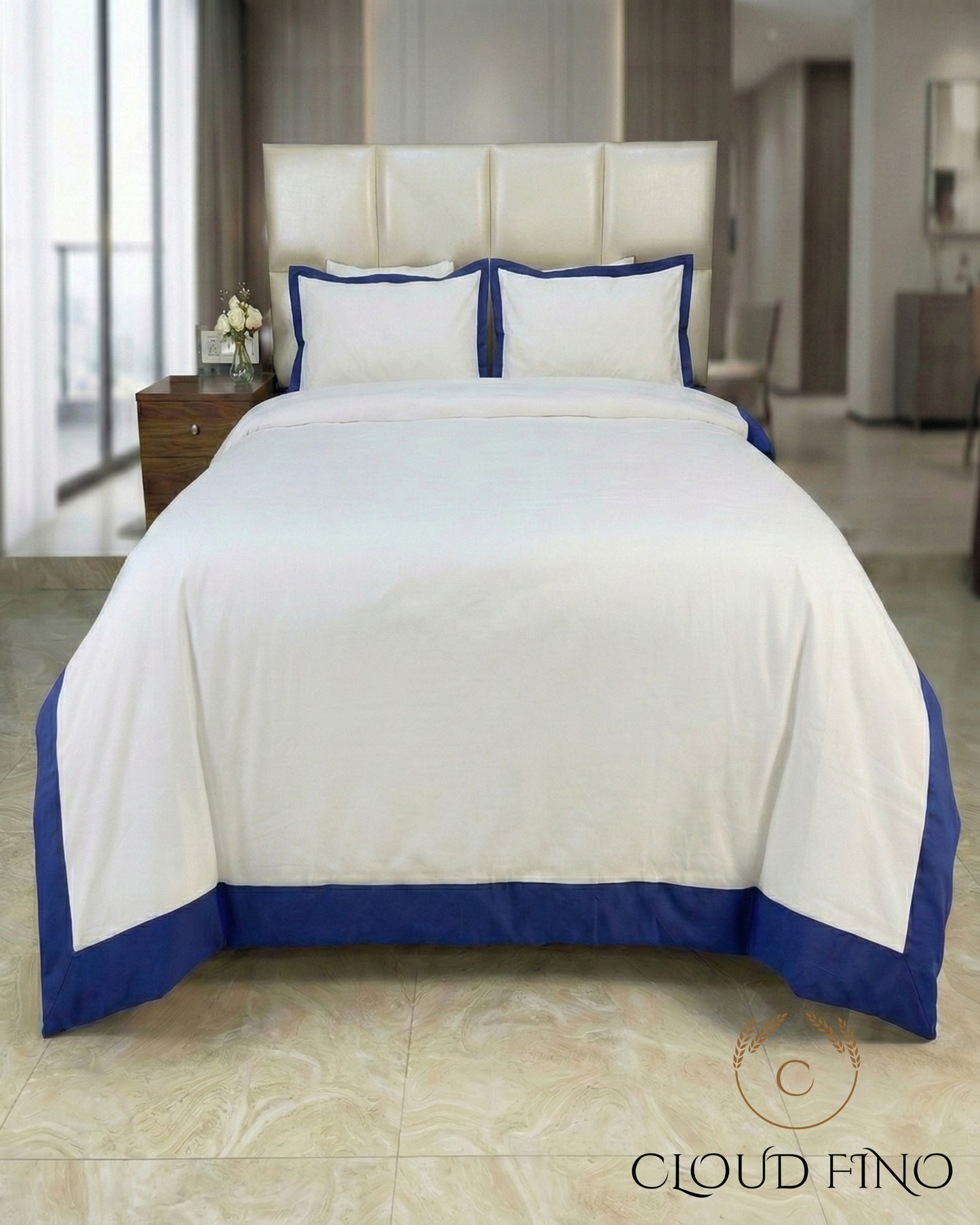 Signature Collection Luxury Border Duvet Cover Set – Hotel Style Premium 3 Piece Designer Bedding Set