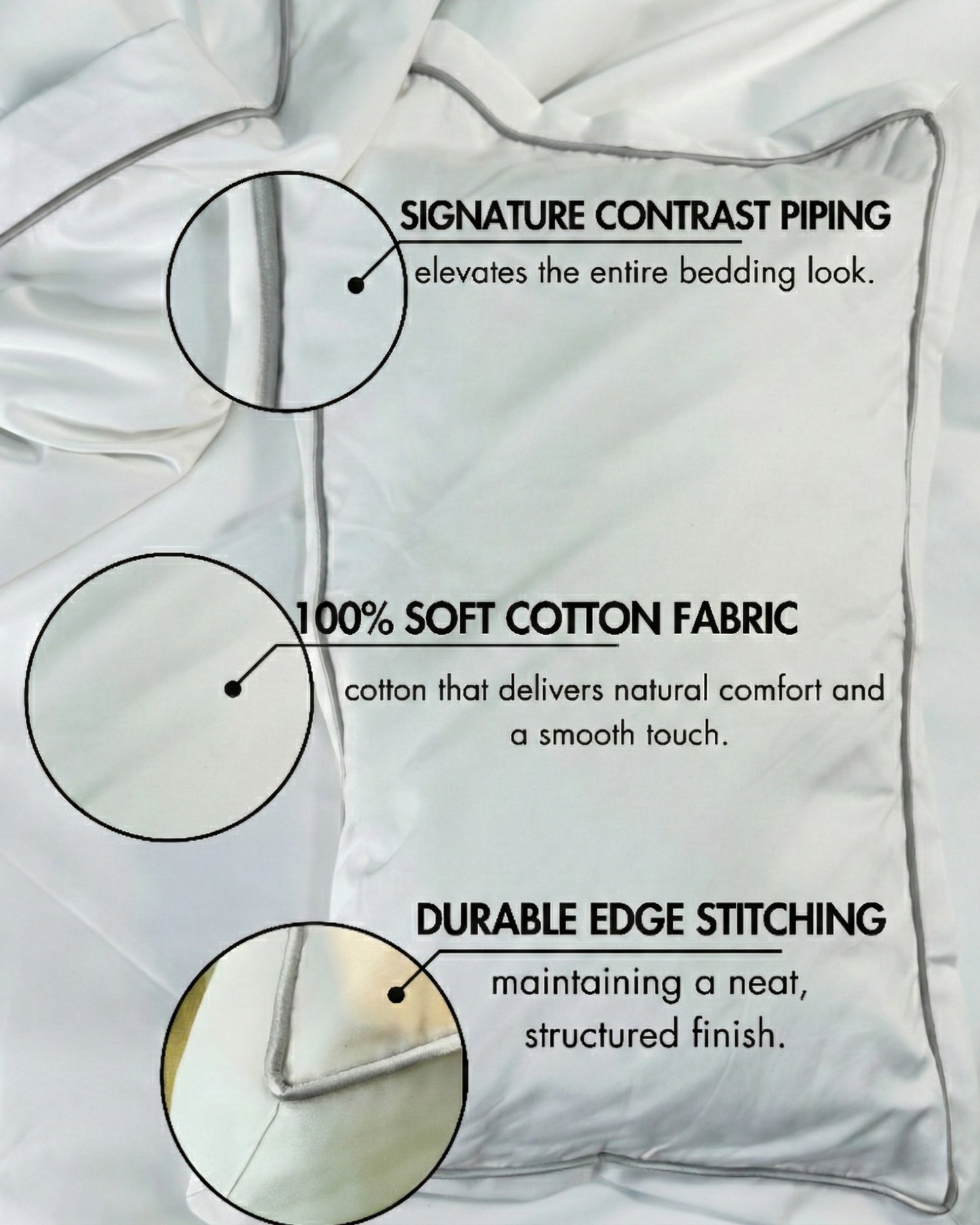 Signature Collection Integrated Edge Piping Duvet Cover Set – Luxury Hotel Style 3 Piece Designer Bedding Set