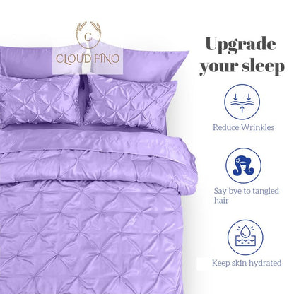 Silk Satin Pinch Pleat Duvet Cover Set – 3-Piece Elegant Pintuck Bedding Set with Zipper Closure