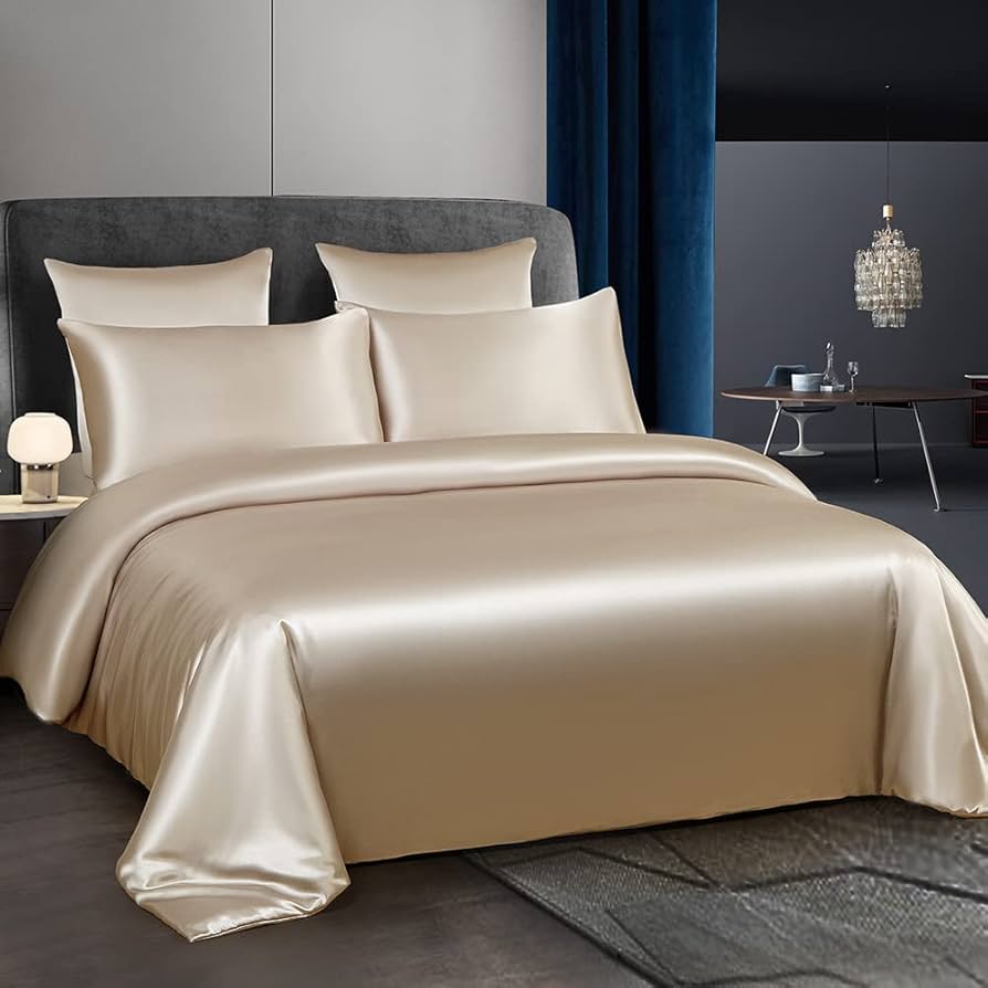 Silk Satin Duvet Cover Set – 3-Piece Luxury Bedding Set with Zipper Closure