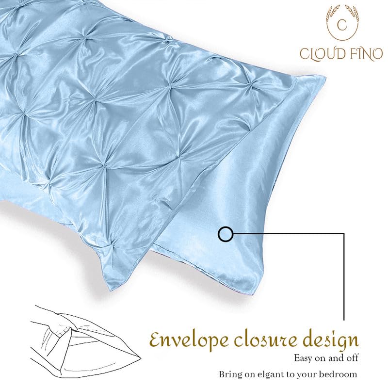 Silk Satin Pinch Pleat Duvet Cover Set – 3-Piece Elegant Pintuck Bedding Set with Zipper Closure