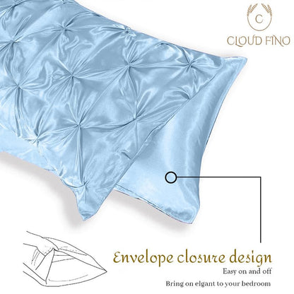 Silk Satin Pinch Pleat Duvet Cover Set – 3-Piece Elegant Pintuck Bedding Set with Zipper Closure