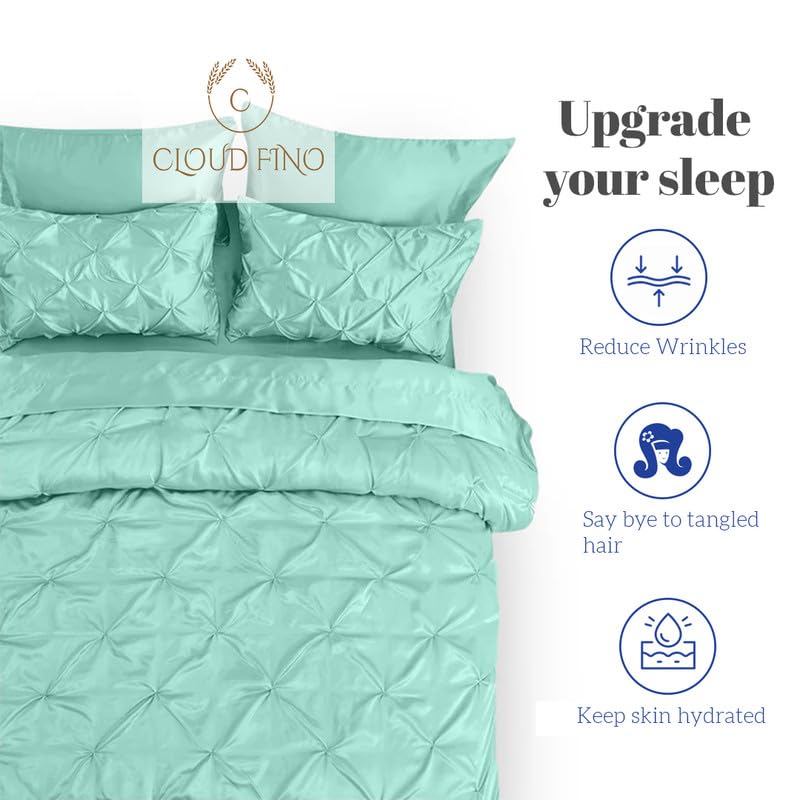 Silk Satin Pinch Pleat Duvet Cover Set – 3-Piece Elegant Pintuck Bedding Set with Zipper Closure