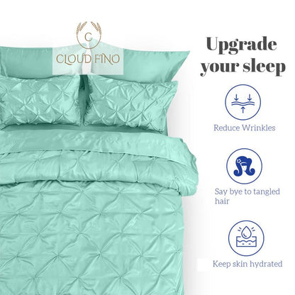 Silk Satin Pinch Pleat Duvet Cover Set – 3-Piece Elegant Pintuck Bedding Set with Zipper Closure