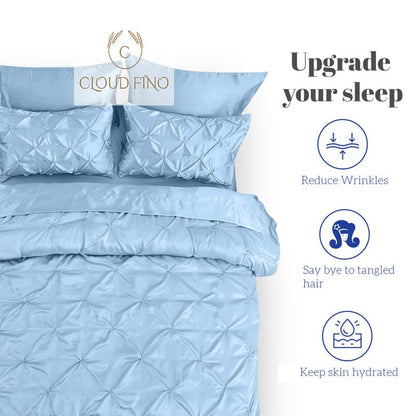 Silk Satin Pinch Pleat Duvet Cover Set – 3-Piece Elegant Pintuck Bedding Set with Zipper Closure