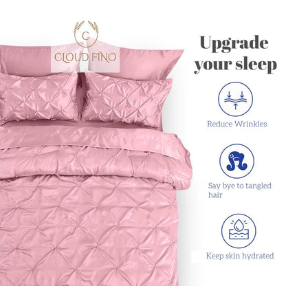 Silk Satin Pinch Pleat Duvet Cover Set – 3-Piece Elegant Pintuck Bedding Set with Zipper Closure