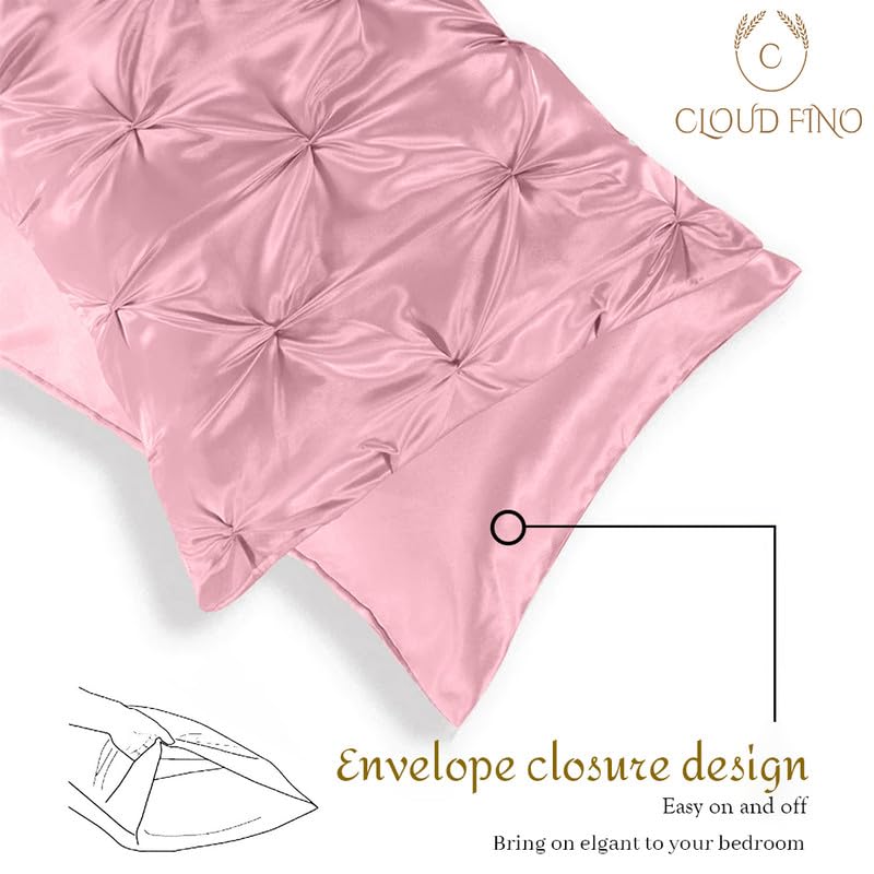 Silk Satin Pinch Pleat Duvet Cover Set – 3-Piece Elegant Pintuck Bedding Set with Zipper Closure