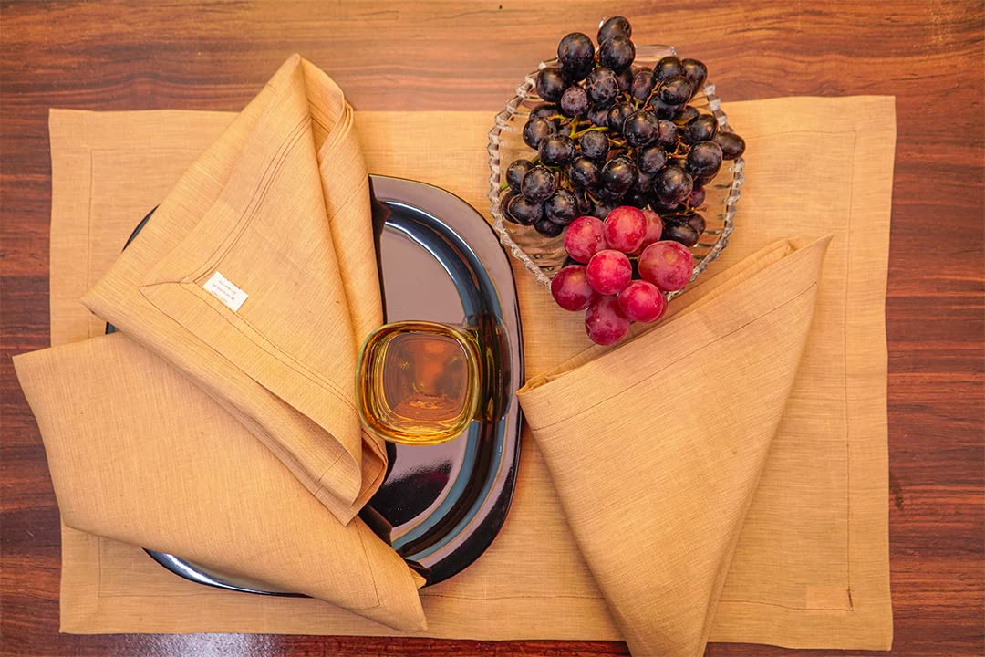 100% Natural Linen Table Essentials – Placemats, Cocktail Napkins & Tea Towels | Reusable, Absorbent & Stylish Kitchen & Dining Décor