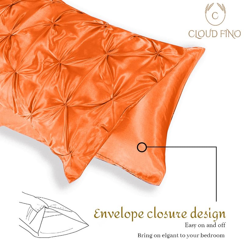 Silk Satin Pinch Pleat Duvet Cover Set – 3-Piece Elegant Pintuck Bedding Set with Zipper Closure