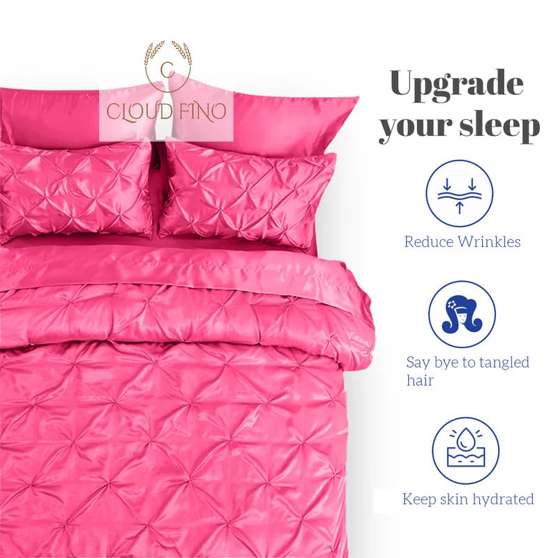 Silk Satin Pinch Pleat Duvet Cover Set – 3-Piece Elegant Pintuck Bedding Set with Zipper Closure