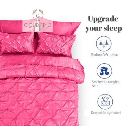 Silk Satin Pinch Pleat Duvet Cover Set – 3-Piece Elegant Pintuck Bedding Set with Zipper Closure