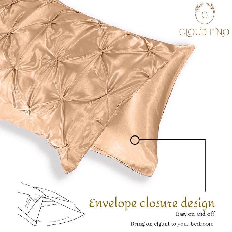 Silk Satin Pinch Pleat Duvet Cover Set – 3-Piece Elegant Pintuck Bedding Set with Zipper Closure