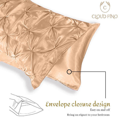 Silk Satin Pinch Pleat Duvet Cover Set – 3-Piece Elegant Pintuck Bedding Set with Zipper Closure