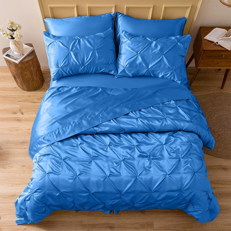 Silk Satin Pinch Pleat Duvet Cover Set – 3-Piece Elegant Pintuck Bedding Set with Zipper Closure