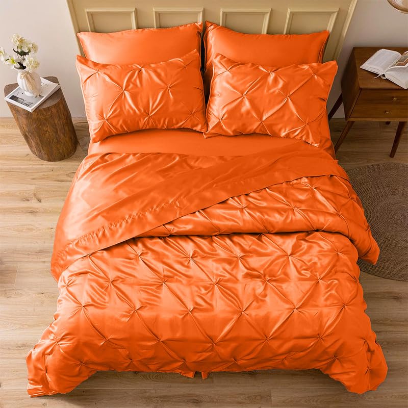 Silk Satin Pinch Pleat Duvet Cover Set – 3-Piece Elegant Pintuck Bedding Set with Zipper Closure