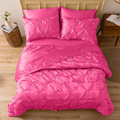 Silk Satin Pinch Pleat Duvet Cover Set – 3-Piece Elegant Pintuck Bedding Set with Zipper Closure
