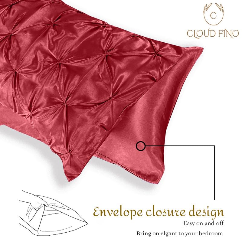 Silk Satin Pinch Pleat Duvet Cover Set – 3-Piece Elegant Pintuck Bedding Set with Zipper Closure