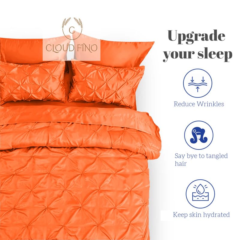 Silk Satin Pinch Pleat Duvet Cover Set – 3-Piece Elegant Pintuck Bedding Set with Zipper Closure