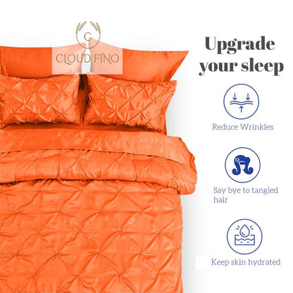 Silk Satin Pinch Pleat Duvet Cover Set – 3-Piece Elegant Pintuck Bedding Set with Zipper Closure