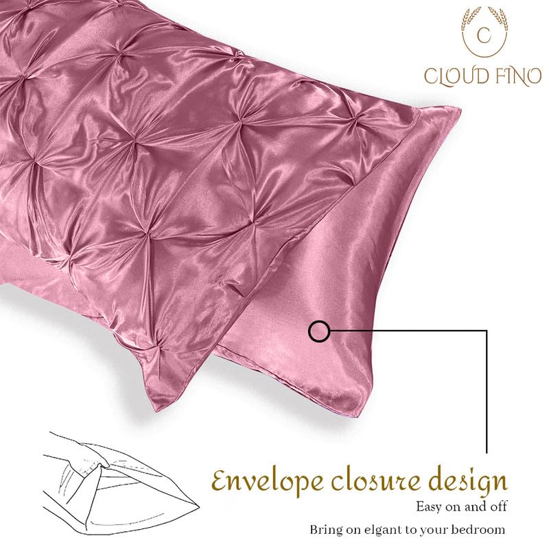 Silk Satin Pinch Pleat Duvet Cover Set – 3-Piece Elegant Pintuck Bedding Set with Zipper Closure