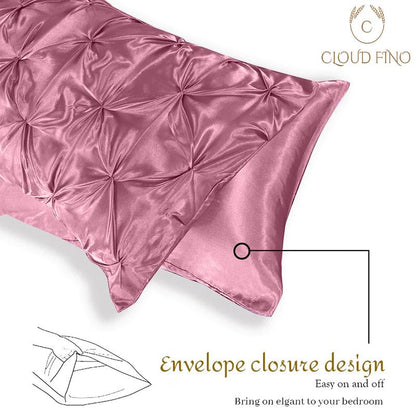 Silk Satin Pinch Pleat Duvet Cover Set – 3-Piece Elegant Pintuck Bedding Set with Zipper Closure