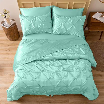 Silk Satin Pinch Pleat Duvet Cover Set – 3-Piece Elegant Pintuck Bedding Set with Zipper Closure