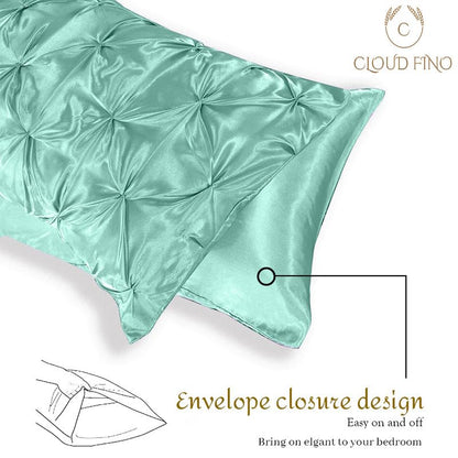 Silk Satin Pinch Pleat Duvet Cover Set – 3-Piece Elegant Pintuck Bedding Set with Zipper Closure