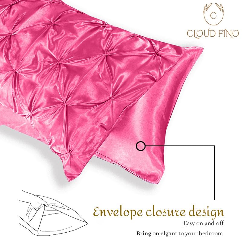 Silk Satin Pinch Pleat Duvet Cover Set – 3-Piece Elegant Pintuck Bedding Set with Zipper Closure