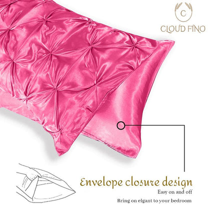 Silk Satin Pinch Pleat Duvet Cover Set – 3-Piece Elegant Pintuck Bedding Set with Zipper Closure