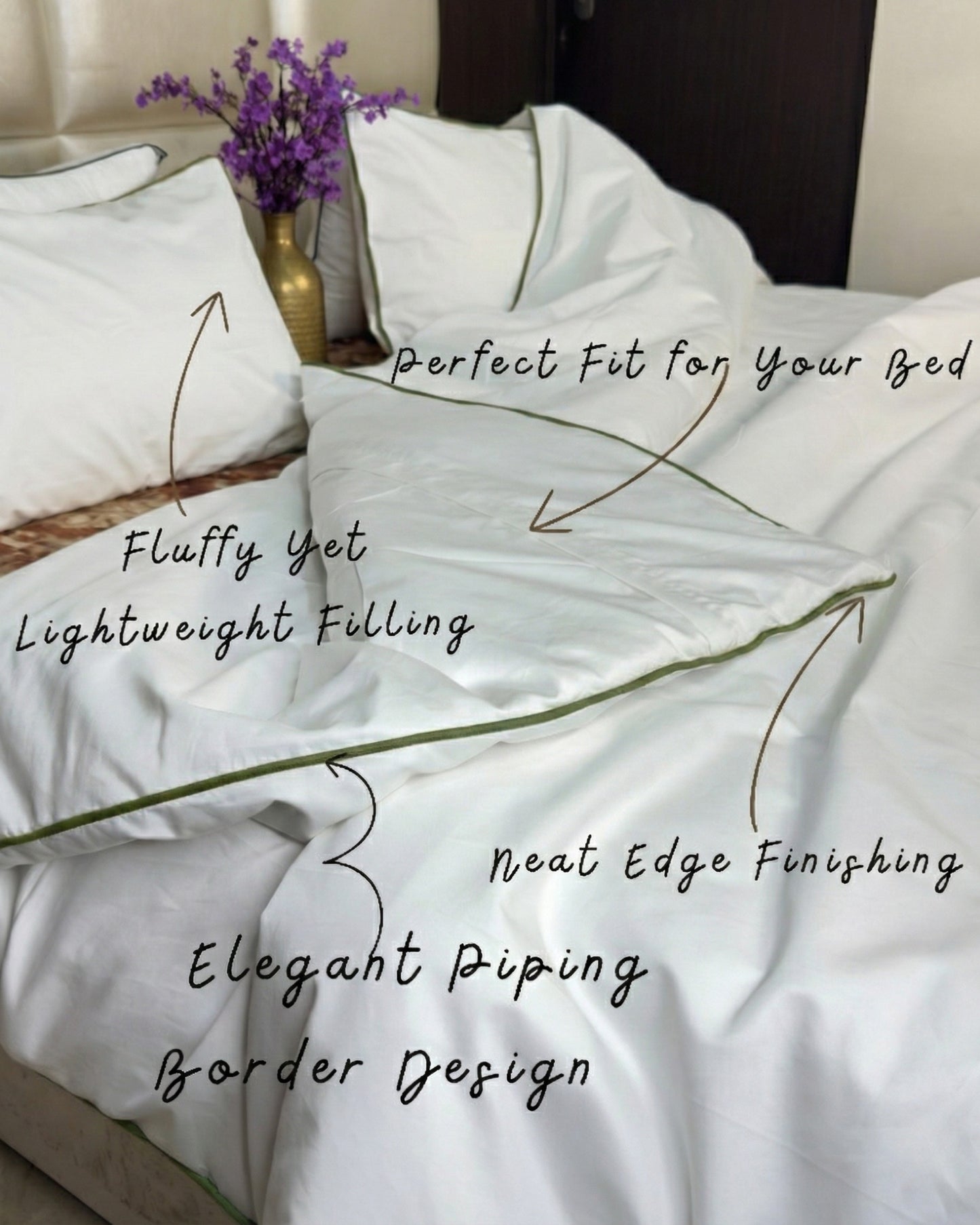 Signature Collection Designer Edge Piping Duvet Cover Set – Luxury Hotel Style 3 Piece Bedding Set