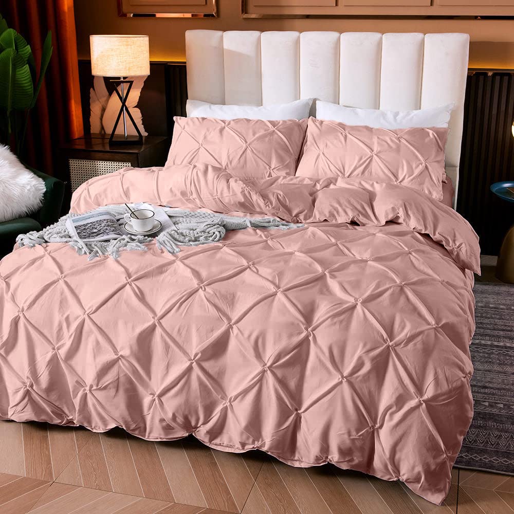 Cotton 600 Thread Count, Luxurious Pleated Design Duvet Cover With 2 Pillowcase