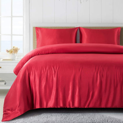 Silk Satin Duvet Cover Set – 3-Piece Luxury Bedding Set with Zipper Closure