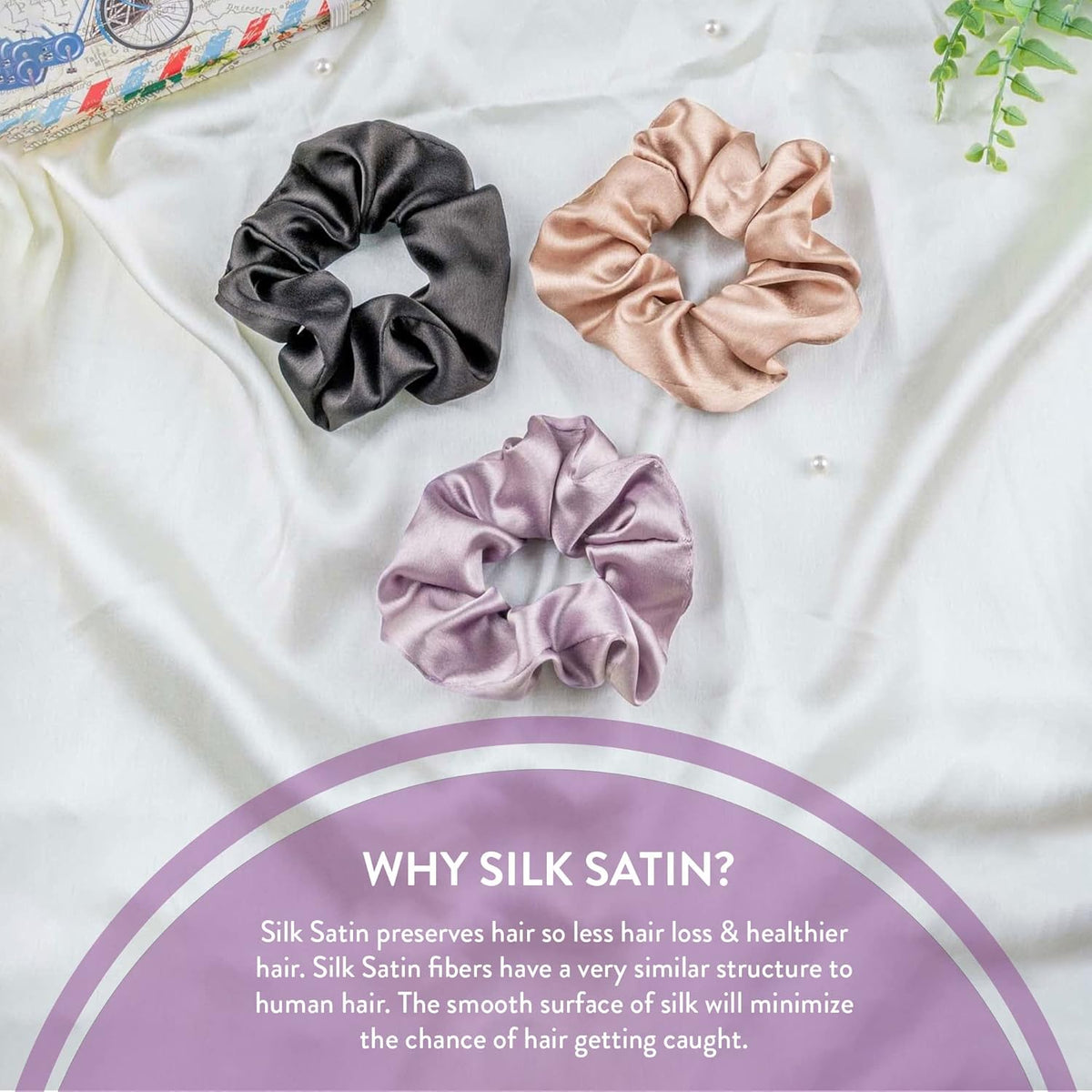 Silk Satin Scrunchies Ponytail Holders For Women/Girls Multicolor, Anti-Hair-Breakage, Hair Ties, Scrunchies Set for Girls, Women, Best gift for Sister, Friend, Mom. detail image 3