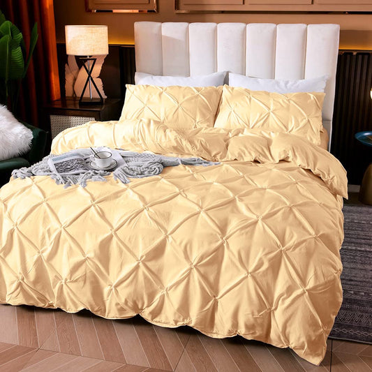 Cotton 600 Thread Count, Luxurious Pleated Design Duvet Cover With 2 Pillowcase