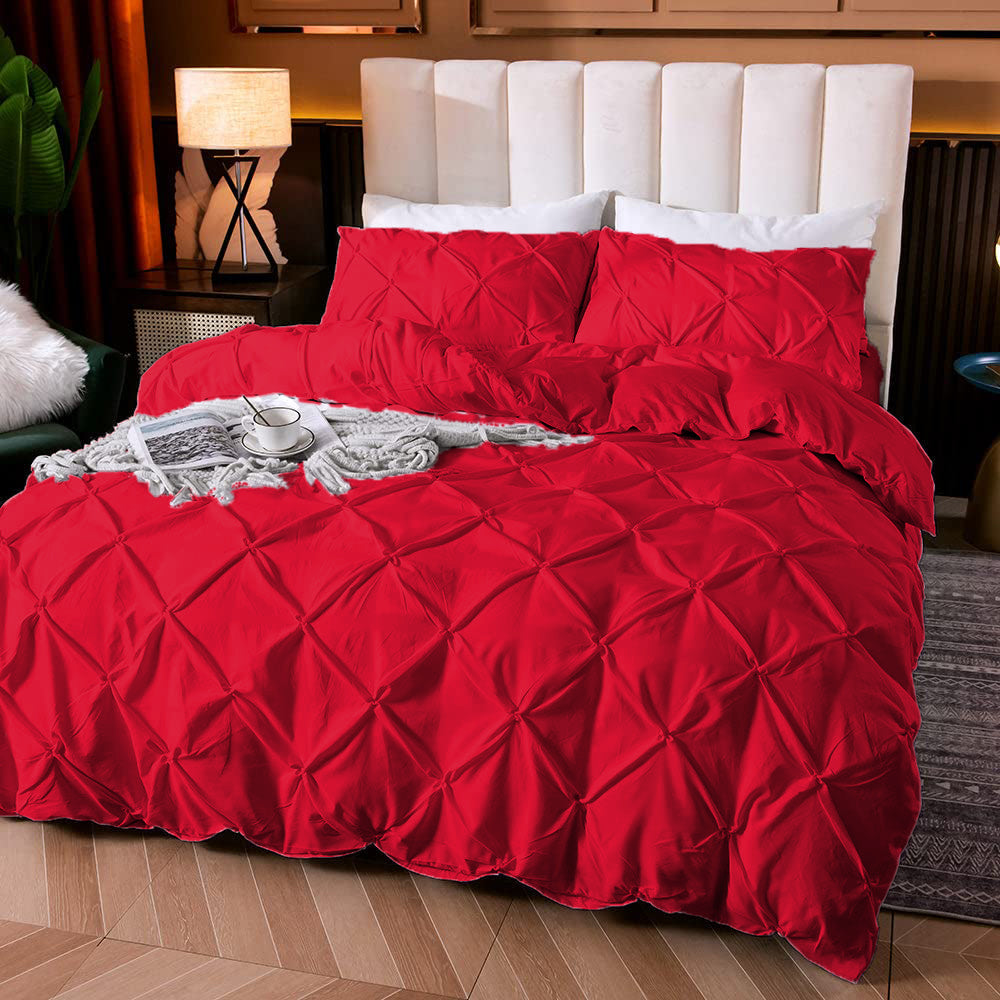 Cotton 600 Thread Count, Luxurious Pleated Design Duvet Cover With 2 Pillowcase