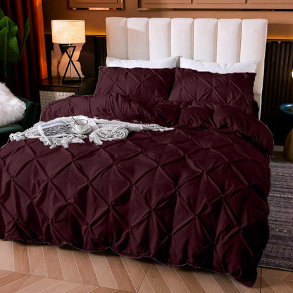 Cotton 600 Thread Count, Luxurious Pleated Design Duvet Cover With 2 Pillowcase