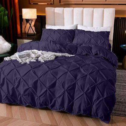 Cotton 600 Thread Count, Luxurious Pleated Design Duvet Cover With 2 Pillowcase