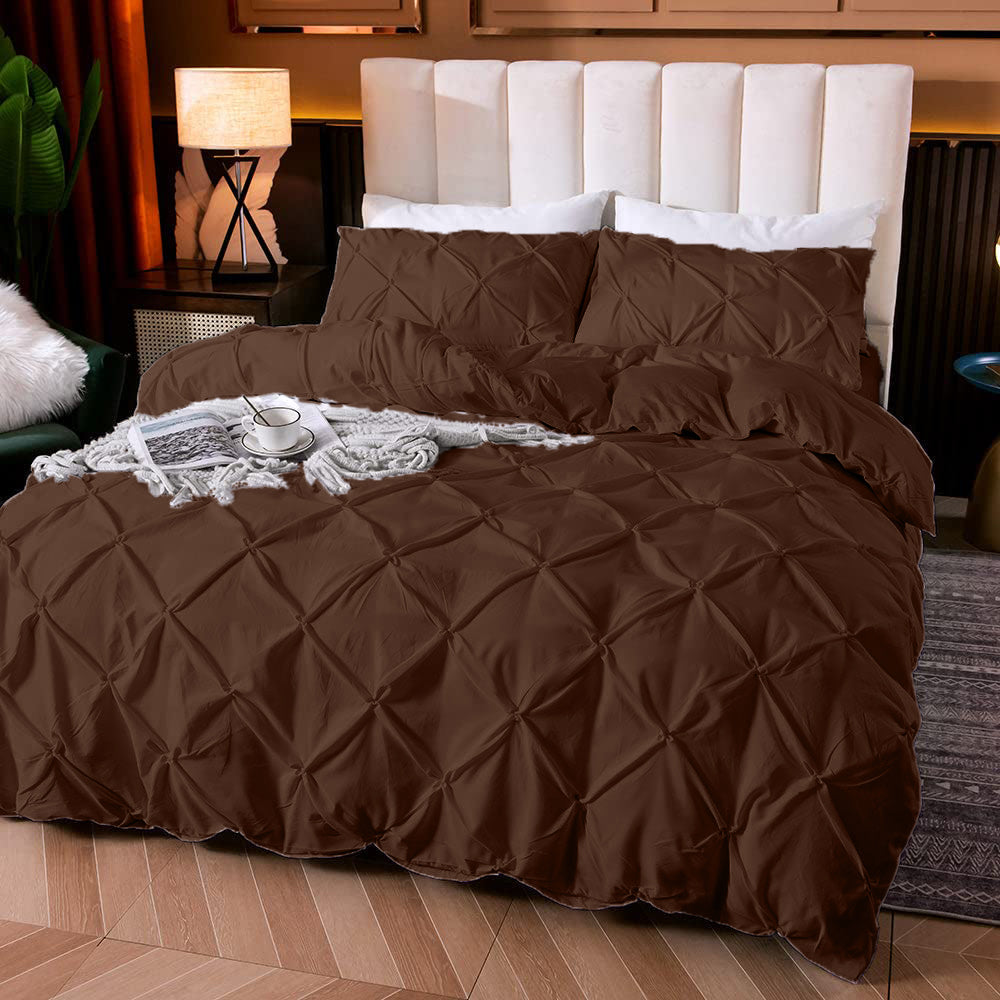 Cotton 600 Thread Count, Luxurious Pleated Design Duvet Cover With 2 Pillowcase