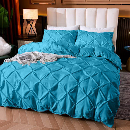 Cotton 600 Thread Count, Luxurious Pleated Design Duvet Cover With 2 Pillowcase