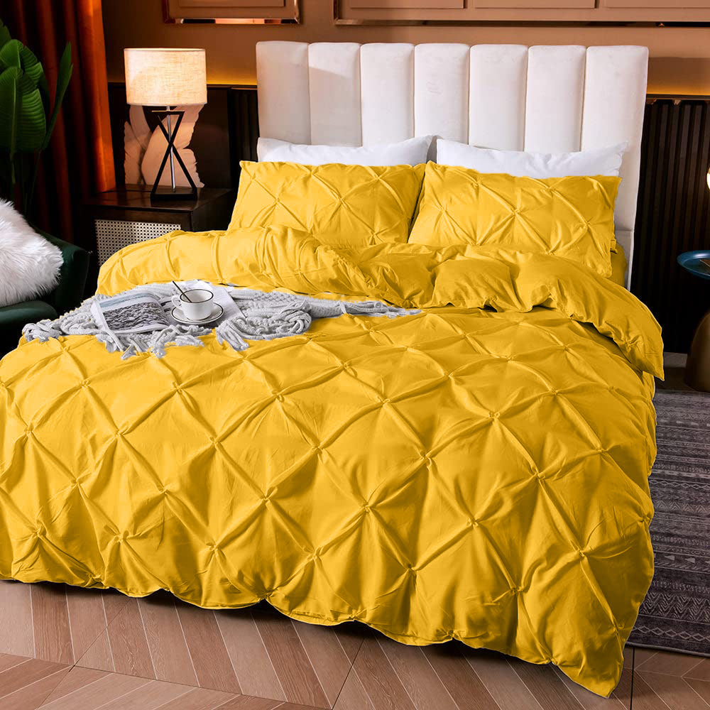 Cotton 600 Thread Count, Luxurious Pleated Design Duvet Cover With 2 Pillowcase