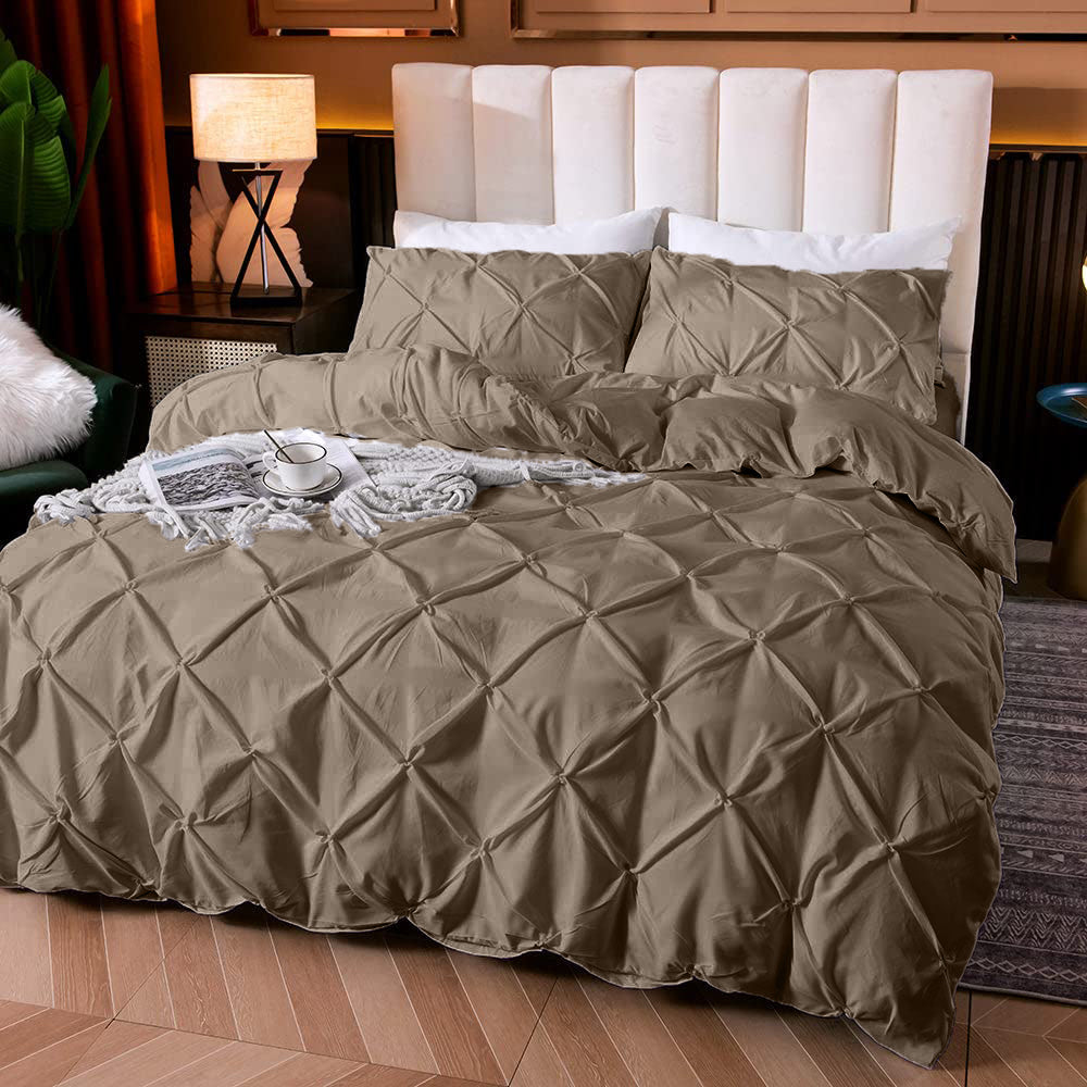 Cotton 600 Thread Count, Luxurious Pleated Design Duvet Cover With 2 Pillowcase