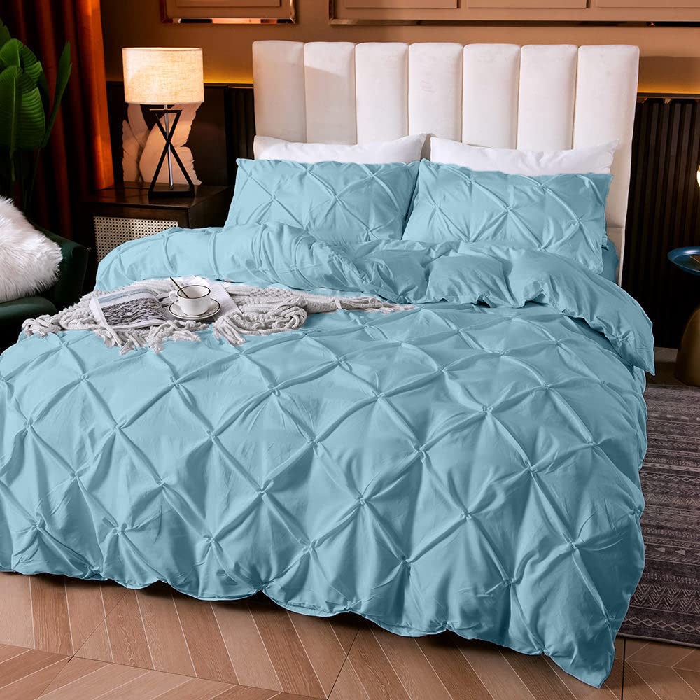 Cotton 600 Thread Count, Luxurious Pleated Design Duvet Cover With 2 Pillowcase